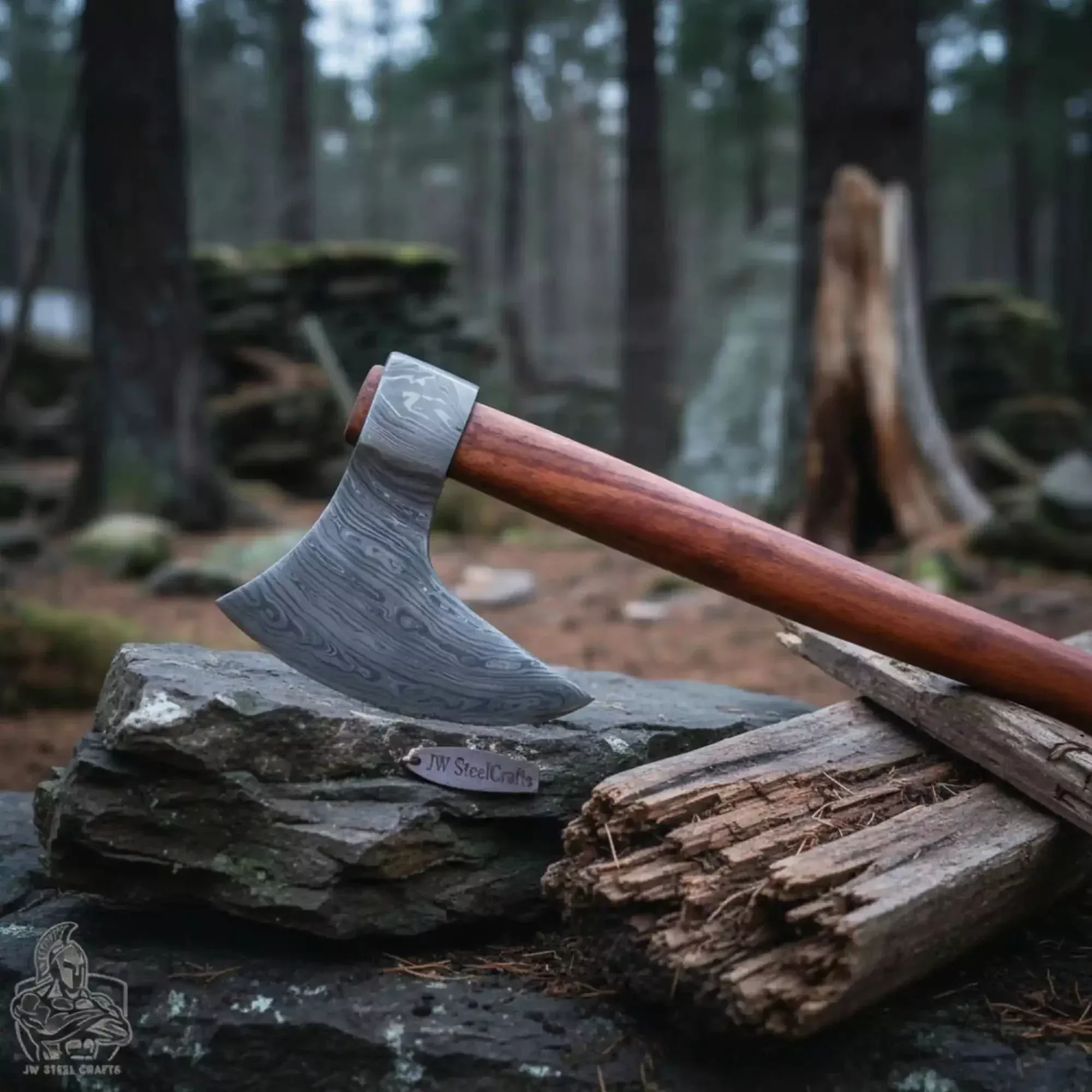 Hook Claw Damascus Axe with Rosewood Handle for Wood Processing