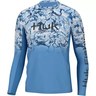 Huk Icon X Long Sleeve Crew Azure Blue Reef
