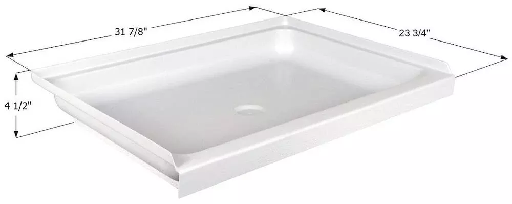 Icon Shower Pan, Rectangle, 31-7/8″ Length x 23-3/4″ Width x 4-1/2″ Depth, Center Drain, Polar White• 15236