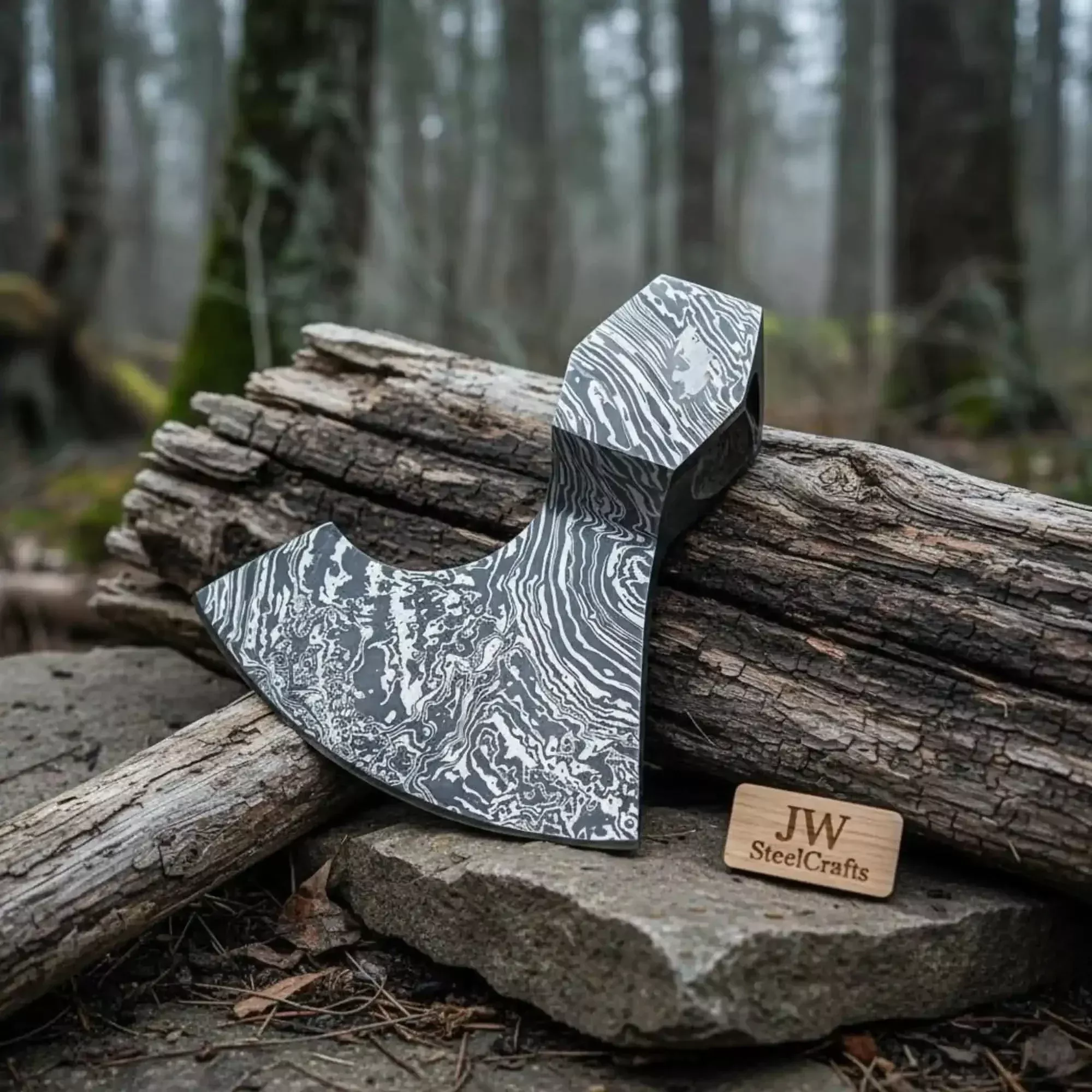 Ironhollow Bearded Damascus Axe 6.5″ Handmade Viking Style Head Blank