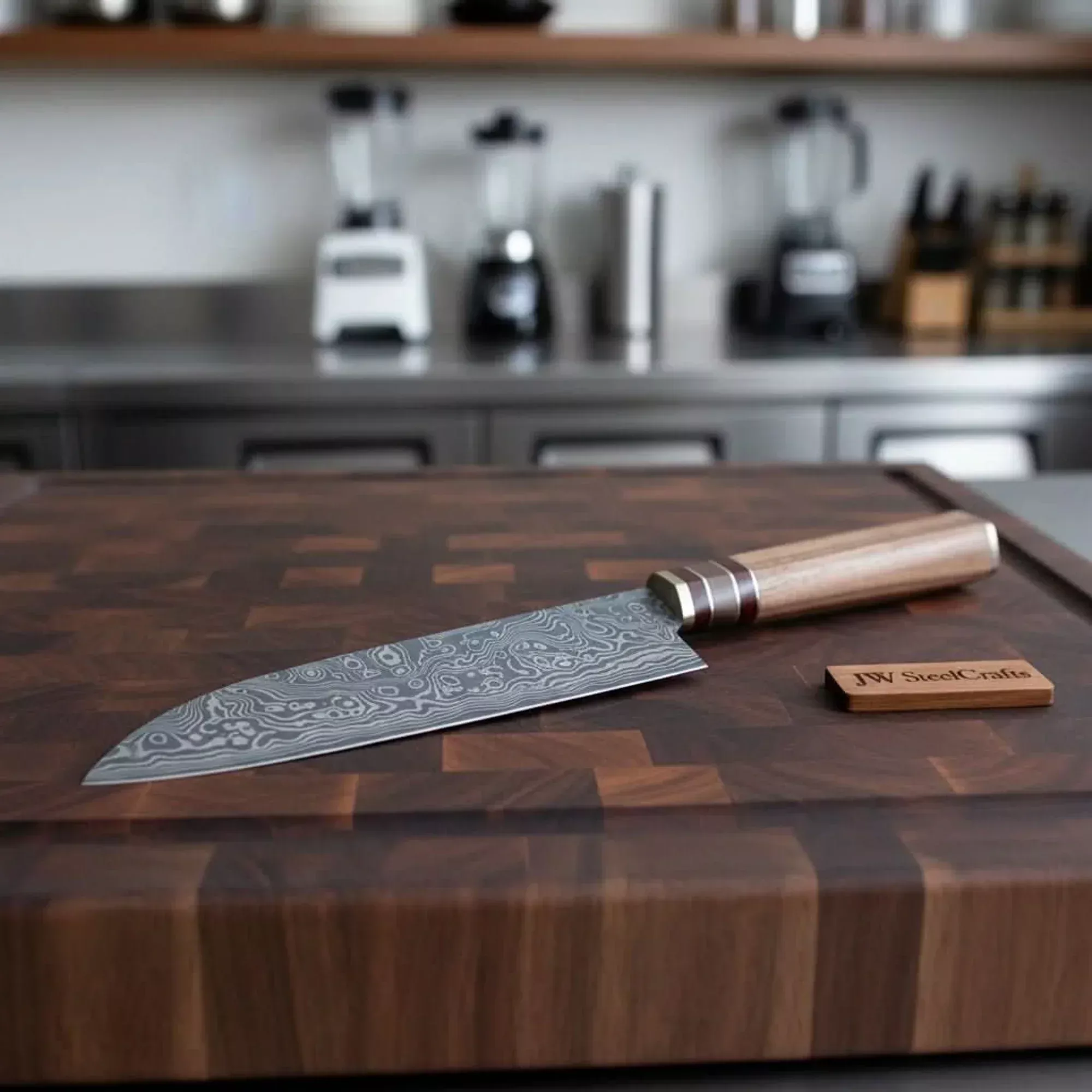 Japanese Utility Knife, Handmade Damascus Petty Knife with Walnut Handle, Small Kitchen Knife