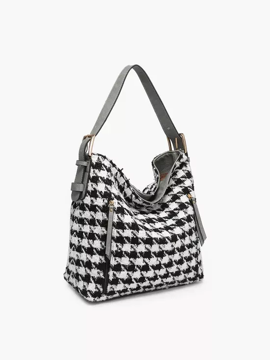 Jen & Co Alexa Houndstooth Hobo Grey/White