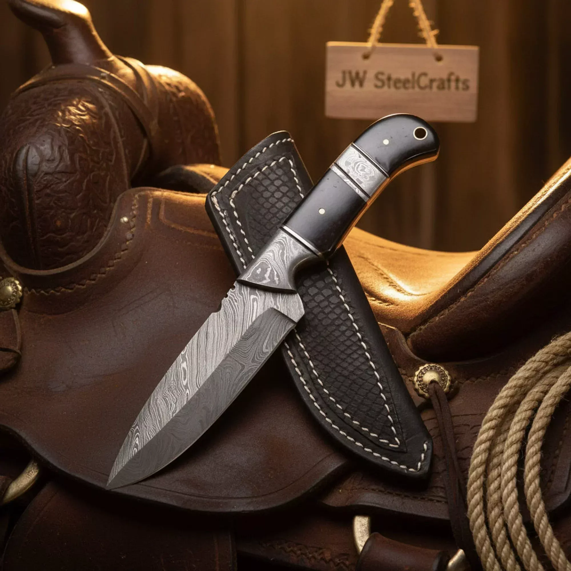Jimping Bushcraft Bowie Knife with Black Micarta Handle