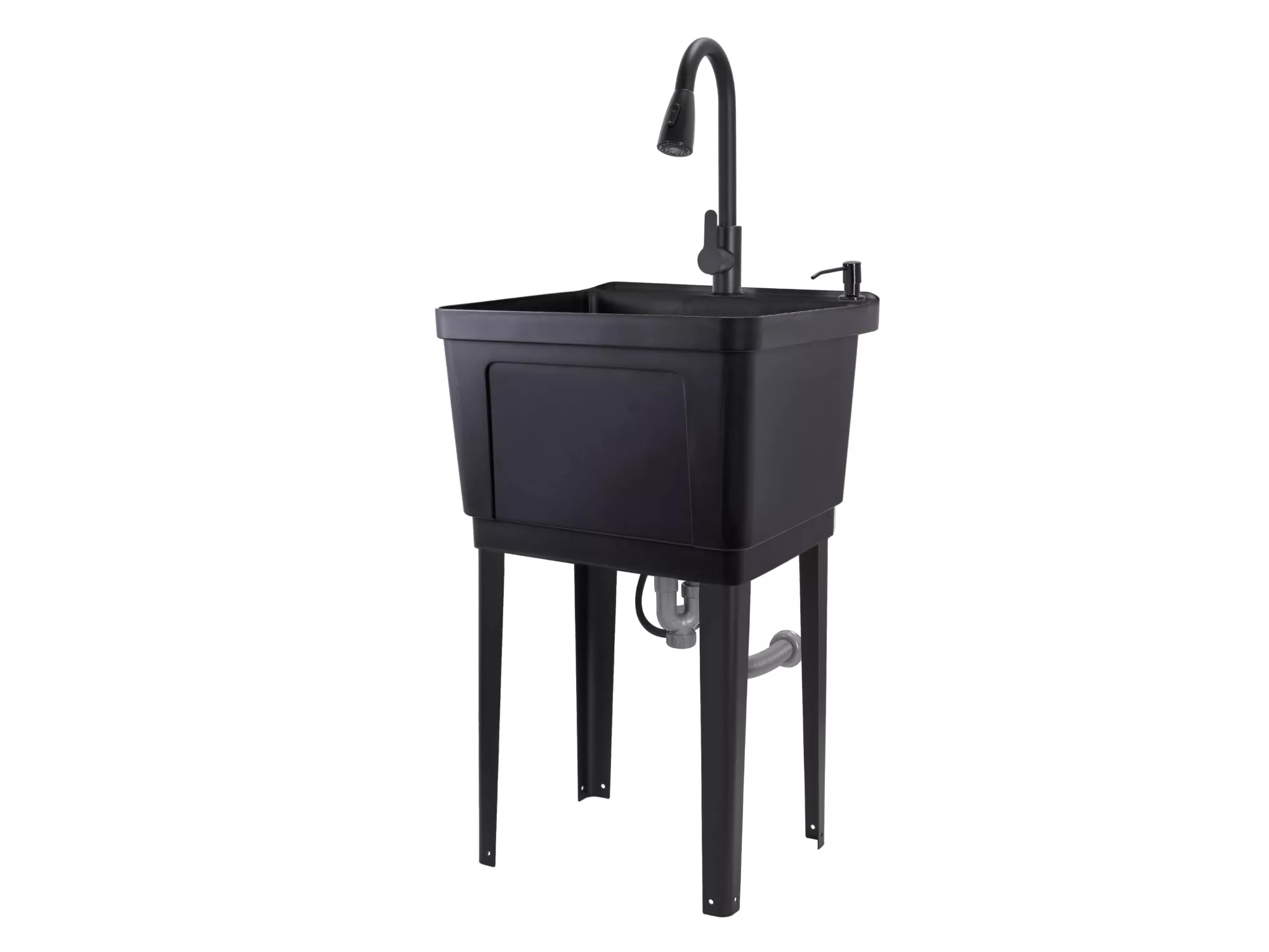 Jumbl Freestanding Utility Sink with Pull-Down Faucet, Iron Legs, Black