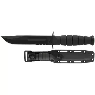 KA-BAR Short KA-BAR Serrated Fixed Knife 9.25" Clip Point 1095 Cro-Van Blade, Black Kraton G Handle