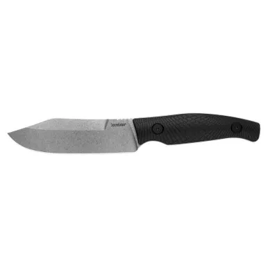 Kershaw 1083 Camp 5 Fixed Knife 4.75" D2 Stonewashed Bowie Blade, Black GFN Handle