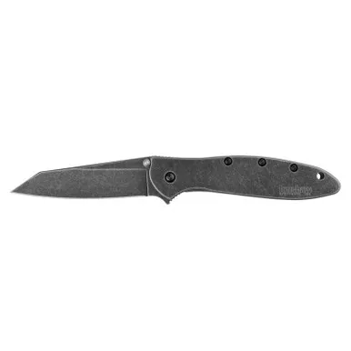 Kershaw 1660RBW Leek, Random Blackwash Folding Knife Assisted SpeedSafe Reverse Tanto 3.00" Black-Oxide Coating Sandvik 14C28N Plain Edge Blade, BlackWash Handle