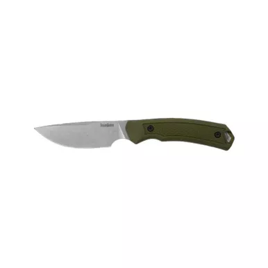 Kershaw 1883 Deschutes Skinner Fixed Knife 3.3" D2 Clip Point Plain Edge Blade, Olive Rubber Overlay Handle
