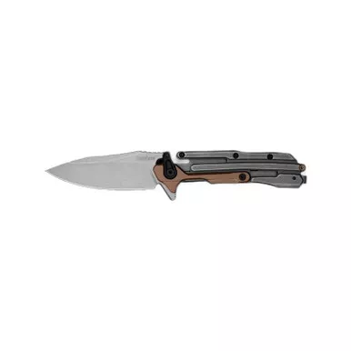 Kershaw 2039 Frontrunner Folding Knife 2.9" D2 Stonewashed Clip Point Plain Edge Blade, Gray & Bronze G10/Stainless Steel Handle