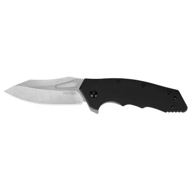 Kershaw 3930 Flitch Folding Knife Assisted SpeedSafe Drop Point 3.25" Stonewashed 8Cr13MoV Plain Edge Blade, Black Handle