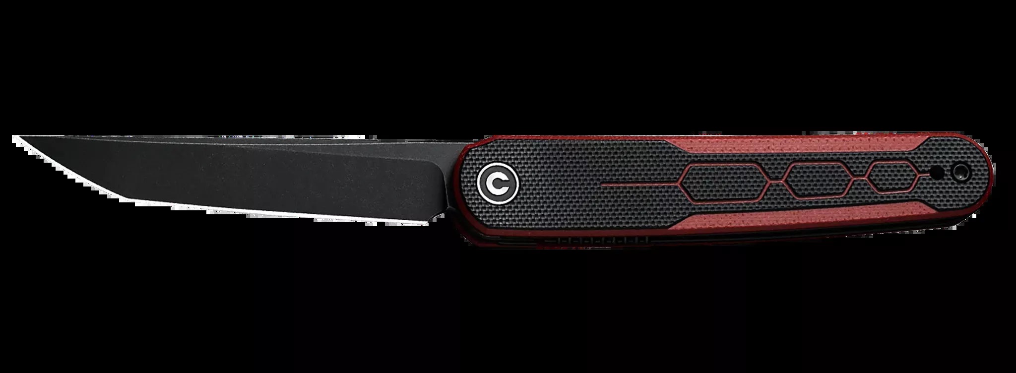 KwaiQ 2.97″ Folding Plain Knife – Black/Burgundy Textured G10 Handle