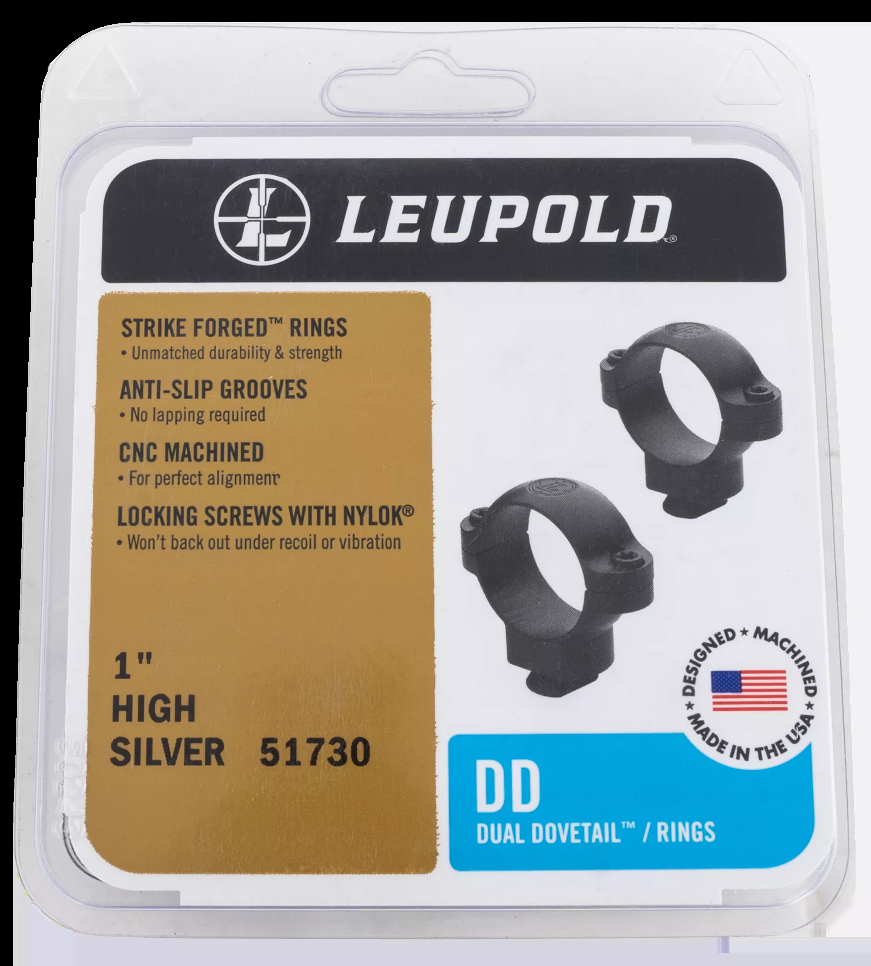 Leupold 51730 Dual Dovetail Scope Ring Set High 1" Tube Silver Steel