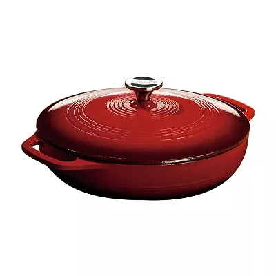 Lodge Logic 3.6 Qt. Red Enameled Cast Iron Covered Casserole #EC3CC43