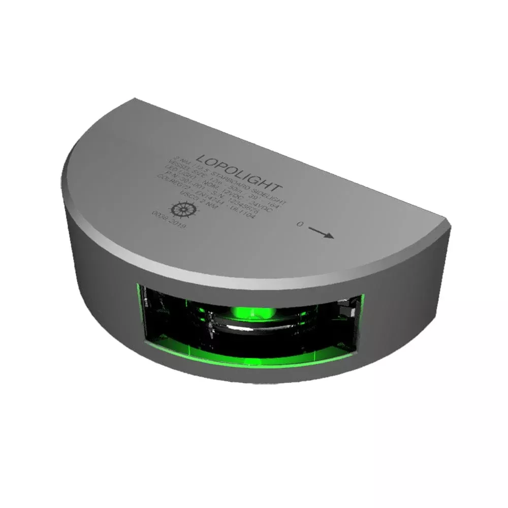 Lopolight Starboard SideLight – Vertical Mount – Silver Housing – 2nm – Green