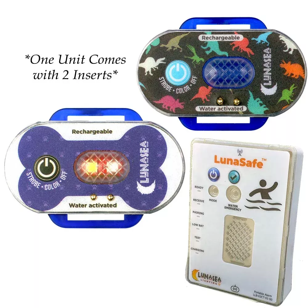 Lunasea Child/Pet Safety Water Activated Strobe Light w/RF TransmitterPortable Audio/Visual Receiver – Blue Case [LLB-63BB-F0-K2]