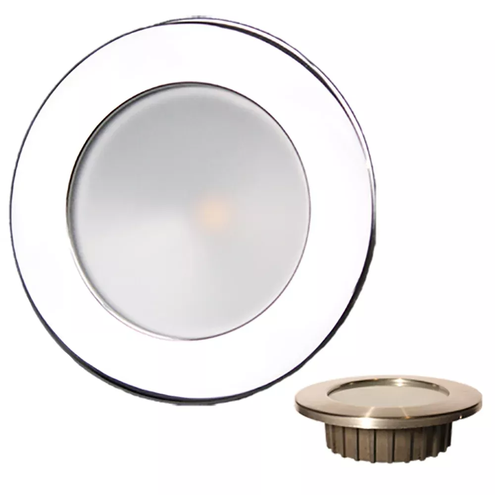 Lunasea ZERO EMI Recessed 3.5 LED Light – Warm White, Blue w/Polished Stainless Steel Bezel – 12VDC [LLB-46WB-0A-SS]