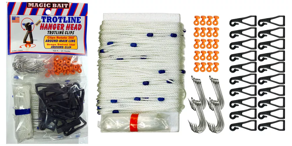 Magic Bait Trotline W/ Hanger Head Trotline Clips 100 Ft./20 Hooks