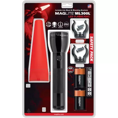 Maglite ML300L-I201G ML300L LED 2-Cell D Flashlight, Roadside Safety Pack, Black