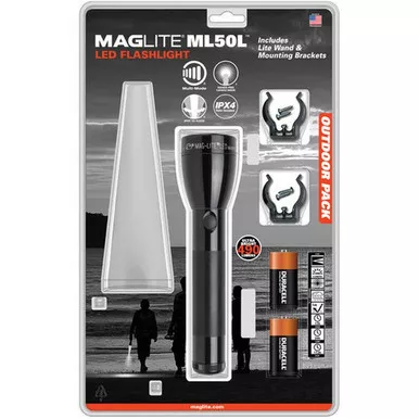 Maglite ML50L-I2TQG ML50L LED 2-Cell D Flashlight, Outdoor Adventure Pack, Black