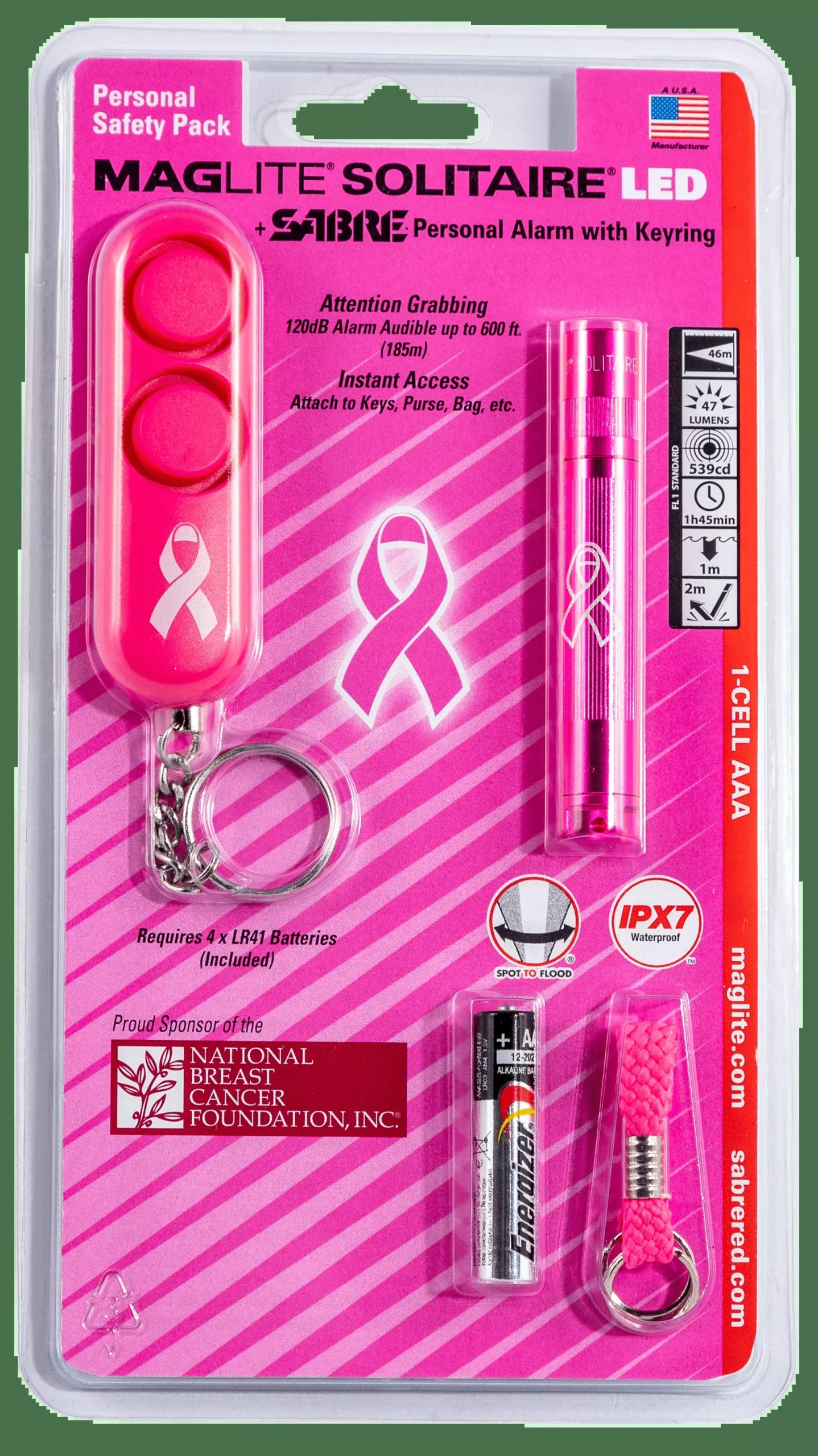 Maglite Solitaire, Mlt Sj3aud6 Solitaire And Personal Alarm Pink