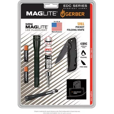 Maglite SP32TRK Mini Maglite LED 2-Cell AAA Flashlight, Gerber Tool Pack, Black