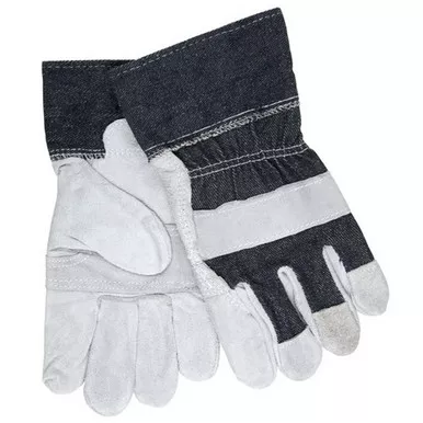 MCR Safety 1220DX Economy Split Patch Leather Palm Work Gloves w/ 2.5″ Denim Cuff