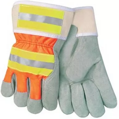 MCR Safety 12440R Luminator™ Reflective Split Leather Palm Work Gloves w/ 2.5" Hi-Vis Cuff