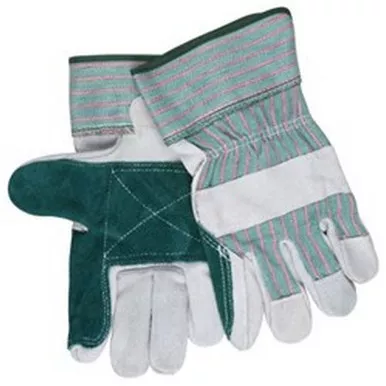 MCR Safety 1361 Split Leather Double Palm Work Gloves w/ 2.5" Rubberized Cuff