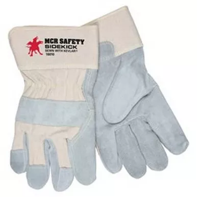 MCR Safety 16010 Sidekick Series Select Side Split Leather Palm Work Gloves w/ 2.5" Rubberized Cuff