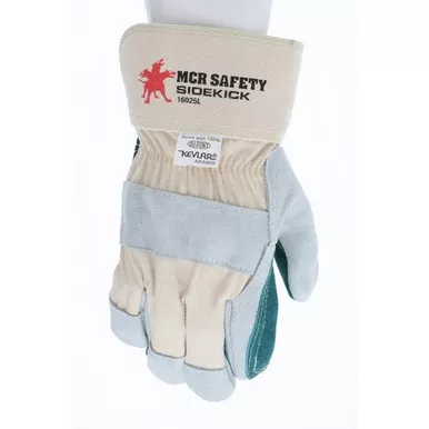 MCR Safety 16025 Sidekick Series Select Side Split Double Leather Palm/Fingers Work Gloves w/2.5″ Rubberized Cuff