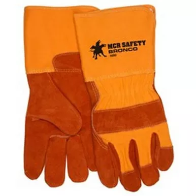 MCR Safety 1680 Bronco A Select Side Split Leather Palm Work Gloves w/ 4.5" Rubberized Cuff