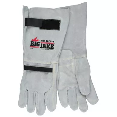 MCR Safety 1746 Big Jake Full Leather Back, Inside Double Leather Palm Work Gloves w/ 8" Leather Gauntlet Bell Cuff