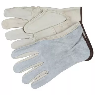 MCR Safety 32055 CV Grade Grain Leather Patch Palm, Split Leather Back Drivers Work Gloves