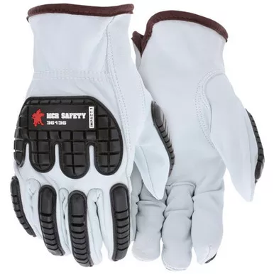 MCR Safety 36136 Grain Goatskin Leather, TPR Back Drivers Work Gloves