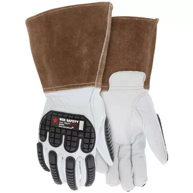 MCR Safety 48406K Premium Grain Goatskin Leather, Kevlar Lined Welding Work Gloves w/ 5″ Split Cowskin Cuff