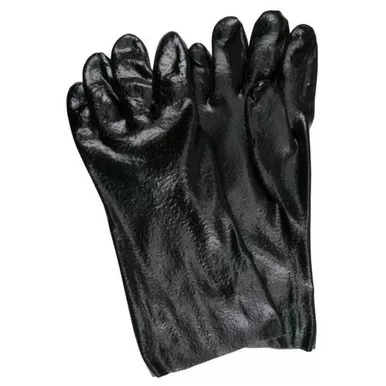 MCR Safety 6300R 14" Single Dipped Rough Black PVC Coated, Soft Interlock Lined Work Gloves