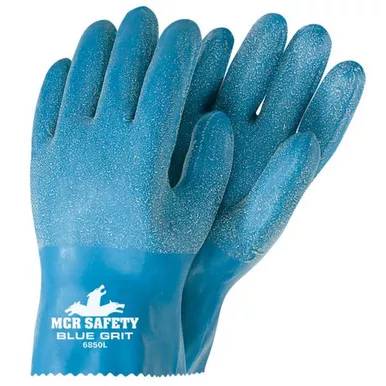 MCR Safety 6850 Blue Grit 10" Texture Rubber Coated, Interlock Lined Work Gloves