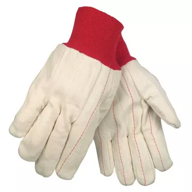 MCR Safety 9018CR 18 oz. Double Palm, Nap-In Cotton/Polyester, Clute Pattern Work Gloves w/ Red Knit Wrist