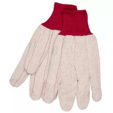 MCR Safety 9018CRPC 18 oz. Double Palm Cotton/Polyester, Clute Pattern Work Gloves w/ Red Knit Wrist