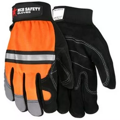 MCR Safety 911DP Reinforced Double Palm, Hi-Vis Back, Reflective Knuckle Strip & Fingertips Mechanics Gloves