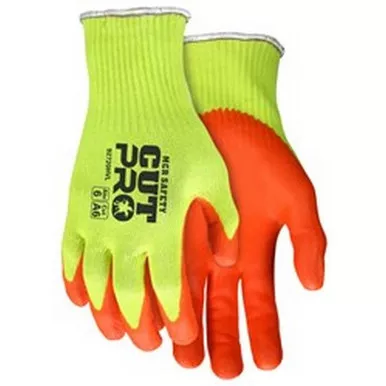 MCR Safety 92720HV Cut Pro 10 Gauge Hi-Vis Lime HyperMax™ Shell, Hi-Vis Orange Nitrile Foam Coated Palm & Fingertips, Cut & Puncture Resistant Work Gloves
