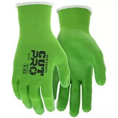 MCR Safety 92737 Cut Pro 13 Gauge HyperMax™ Lime Shell, Clear Silicone Coated Palm & Fingertips, Cut, Abrasion & Puncture Resistant Work Gloves