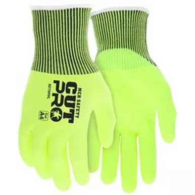 MCR Safety 9273HV Cut Pro 13 Gauge HyperMax™ Hi-Vis Lime Shell, Nitrile Foam Coated Palm & Fingertips, Cut Resistant Work Gloves
