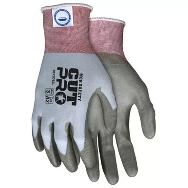 MCR Safety 9672DT2 Cut Pro 18 Gauge Dyneema Diamond Technology Shell, Gray Polyurethane Coated Palm & Fingertips, Cut Resistant Work Gloves Treated w/ ActiFresh