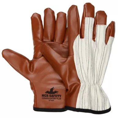 MCR Safety 9740 Consolidator Plus Nitrile Coated Palm, Fingertips & Thumb, Striped Canvas Back, Drivers Style Gloves w/ Jersey Liner