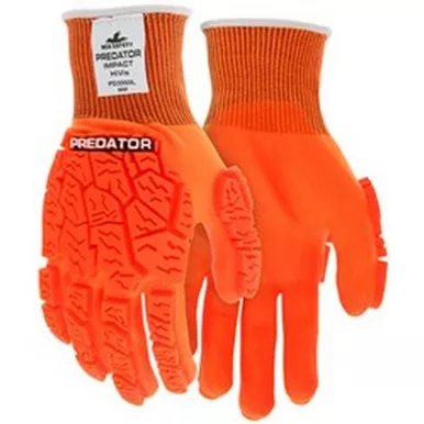 MCR Safety PD3950 Predator Hi-Vis Orange Nylon Shell, Breathable Nitrile Foam Coated Palm, Hi-Vis Orange Tire Tread TPR Back, Impact Resistant Mechanics Gloves