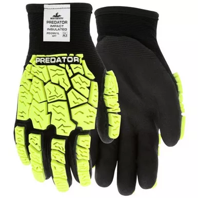 MCR Safety PD3951 Predator Black Nylon Shell, HPT™ Coated Palm, Hi-Vis Lime Tire Tread TPR Back, Acrylic Terry Liner, Cut & Impact Resistant Mechanics Gloves