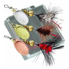 Mepps Aglia Wooly Worm Trout Pocket Pac - Size 0 Wooly Worm Dressed Single Hook (B0W) - silver-white, gold-brown, copper-black/orange