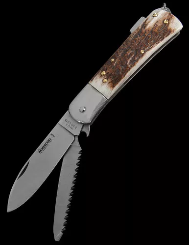 Mercury Hunter Stag Two Use Lock Back Saw Penknife