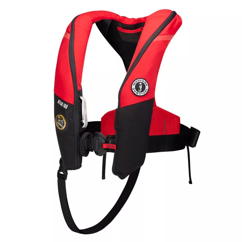 Mustang Atlas 190 DLX Open Ocean Inflatable PFD – Red/Black